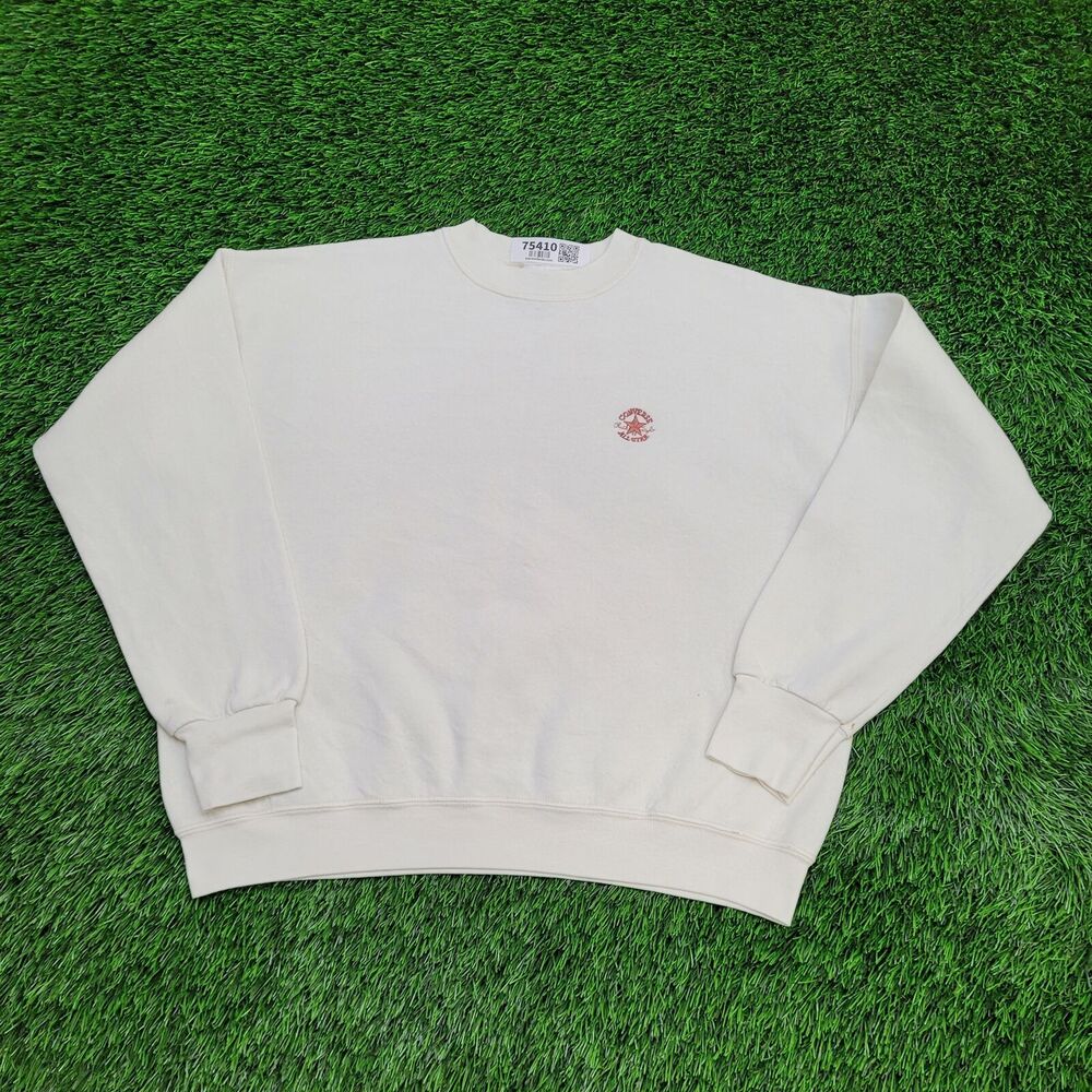 Vintage Converse Cropped Sweatshirt Womens Large 23x22 Ivory